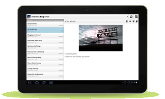 Screenshot of Version 2.0 of WordPress for Android running on an Android tablet