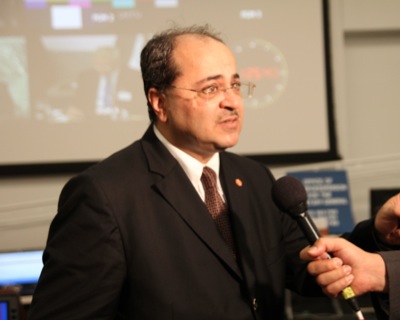 MK Ahmed Tibi at the UN Media Centre (photo: Lisa Goldman)