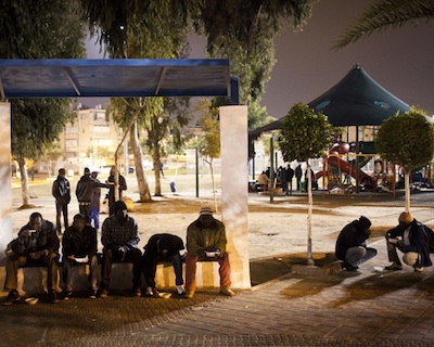 Asylum seekers in Levinsky Park earlier this week (photo: Oren Ziv / Activestills)