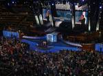 Kucinich gestures to the audience following his speech on the second day of the 2008 Democratic National Convention in Denver, Colorado.