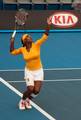 Serena in doubles action on her way to the single and doubles title at the 2010 Australian Open