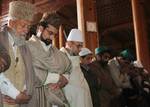 All Parties Hurriyat Conference (APHC) Chairman Mirwaiz Moulvi Umar Farooq offer prayers marking the festival of Eid al-Adha at the Grand Mosque Jamia Masjid in Srinagar on November 07, 2011