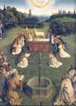 A medieval fountain, real or imagined, is featured in the Ghent Altarpiece by Jan Van Eyck, finished in 1432.