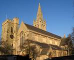 St Andrew's Church in Rugby, Warwick shire. The medieval west tower can be seen on the left.