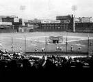 Crowley's lights are visible in this photo, taken in the late 1940s.With the effects of the Great Depression in Cincinnati, the Reds convinced baseball owners to allow night baseball at Crowley Field.