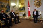 Tunisian President Moncef Marzouki (R) greets Gaza's Hamas prime minister Ismail Haniya (L) as they pose on January 5, 2012 in Carthage Palace inTunis. Haniya is on two-day official visit to Tunisia.Photo by Ahmed Deeb/ WN