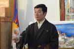 The De Facto political head of the Tibetan people, Dr. Lobsang Sangay delivering his speech to open his new 