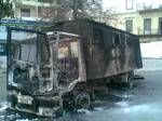 Police vehicle that was burned during the night of 28 January. Thousands filled the streets across Egypt on Friday, 28 January,[26] called by some the 