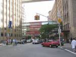 Looking south at skyways of Columbia University Medical Center crossing Fort Washington Avenue (Manhattan) on a sunny early afternoon.