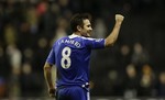 Scorer of the winning goal, Chelsea's Frank Lampard celebrates his team's 2-1 win against Wolverhampton Wanderers after their English Premier League soccer match at Molineux Stadium, Wolverhampton, England, Monday Jan. 2, 2012.