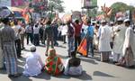 India Political Party BJP Supporters Road Block to protest against the Goverment at Hazara in Kolkata on Wednesday 21 February 2012 in Eastern India City