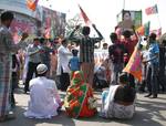 India Political Party BJP Supporters Road Block to protest against the Goverment at Hazara in Kolkata on Wednesday 21 February 2012 in Eastern India City