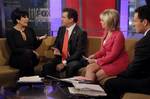 Kris Jenner, left, mother of TV personality Kim Kardashian, is interviewed by co-hosts, from second left, Eric Bolling, Gretchen Carlson and Brian Kilmeade on the 