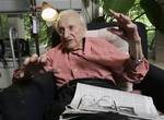 Pulitzer Prize-winning author and oral historian Studs Terkel gestures during an interview at his home on Tuesday, May 15, 2007, in Chicago. The Pulitzer Prize-winning writer, who turns 95 on Wednesday, became famous for allowing thousands of ordinary people to tell their own stories about how they got through the Great Depression, World War II and even their own work day and what they thought about everything from race to dyin