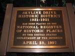 Skyline Drive Historic District marker, which stands in the Byrd Visitors' Center at Big Meadows. Begun as a Works Progress Administration (WPA) project during the Great Depression, construction of the Skyline Drive was both difficult and dangerous.