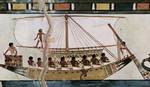 Stern-mounted steering oar of an Egyptian riverboat depicted in the Tomb of Menna (c. 1422-1411 BC)