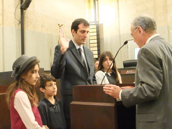 Dr. Ed Shadid being sworn in as member of Oklahoma City Council on 4/12/11. A few months later he proposed changing the city personnel policy to include "sexual orientation".