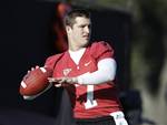 In this Feb. 27, 2012 photo, Stanford quarterback Brett Nottingham passes during Stanford NCAA college football practice in Stanford, Calif., For the first time in his three years at Stanford, Nottingham took part in a spring practice without No. 12 taking snaps. Andrew Luck is gone, likely headed to Indianapolis as the NFL draft’s No. 1 overall pick, and all eyes are on Nottingham, last season’s strong-armed backup, and junior Robbie Nunes as spring practice opens this week and the quarterbacks