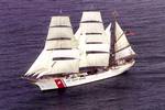 Portland, OR (June 27)--The Coast Guard Academy's three masted training Barque, Coast Guard Cutter Eagle (WIX 327), sets sails off the coast of Oregon during the 1999 summer trip. The cutter, which is homeported in New London, Conn., holds the distinction of being the largest tall ship to fly the Stars and Stripes. USCG photo by BORTHWICK, BRUCE YN1 (109579) ( COAST GUARD CUTTER EAGLE (WIX 327) (FOR RELEASE) )