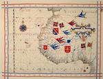 A pre-Mercator nautical chart of 1571, from Portuguese cartographer Fernão Vaz Dourado (c. 1520–c. 1580). It belongs to the so-called plane chart model, where observed latitudes and magnetic directions are plotted directly into the plane, with a constant scale, as if the Earth were plane (Portuguese National Archives of Torre do Tombo, Lisbon).