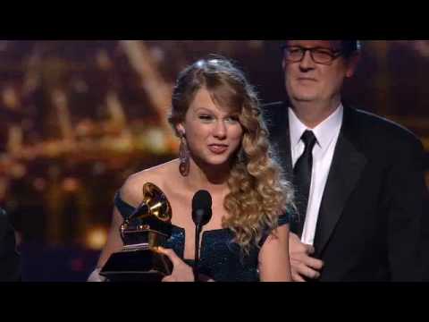 Taylor Swift accepting the GRAMMY for Album of the Year at the 52nd GRAMMY Awards