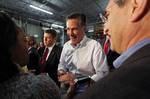 Republican presidential candidate, former Massachusetts Gov. Mitt Romney greets supporters at a campaign rally in Kentwood, Mich., Wednesday, Feb. 15, 2012. Romney is faltering with white working-class voters crucial to his party’s drive to capture the White House. That’s a problem for him because he’s trying to fend off a rising GOP challenger, Rick Santorum, who appeals strongly to that group. Combined polls of voters in the first five states that held presidential nominating contests show Rom