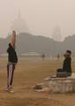 India man exercise on a foggy morning in Kolkata on Wednesday,21 January 2011 Thick fog across East India