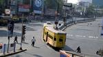 India Tran on the desert road during the General Strike called by Eleven Central Trade Unions against the anti people economic polices of the Union Goverment at Kolkata on Tuesday 28 February 2012 in Eastern India City