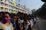 Thousands of followers from Bhutan, India, Japan, Nepal, China, Hong Kong, Tibet and other countries carrying traditional scarfs awaiting their spiritual leader's arrival at Bodhgaya, Bihar State of India