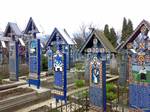 The Merry Cemetery crosses in pale blue color, Romania