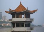 Chinese border guards' booth on the sea coast in Zhuhai, Guangdong.