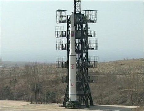 In this April 5, 2009 image released by Korean Central News Agency on April 9, 2009, via Korea News Service in Tokyo, a missile from Musudan-ri, North Korea is seen before its launch.