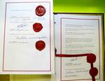 Schengen Agreement signed 1985-06-14, on show in Schengen Treaty Museum in Schengen, Luxembourg