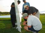 Spin kit installation on the tail of C-FASK at the Bromont Airport in Quebec. The glider has little tendency to enter a spin.