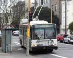 A trolleybus on the 21-Hayes line. Muni operates 15 express lines, 5 Limited lines, and 12 Owl lines, which run between 1 am and 5 am. During sporting events, additional lines go to Candlestick Park