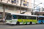 A trolleybus in Shanghai.Trolleybuses have provided regular public transport service once in 27 different cities in China.