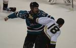 Brad Winchester from San Jose Sharks fighting in a Match, 23 September 2011