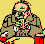 Cartoon character eating a BigMac