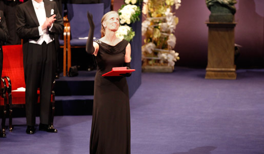 Mrs Claudia Steinman after receiving the Nobel Prize Diploma and Medal on behalf of the late Professor Ralph M. Steinman.