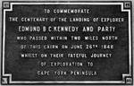 Commemorative stone for Edmund B. C. Kennedy, unveiled at card well, 1948. In 1848 Kennedy, Assistant-Surveyor of NSW, led an expedition to explore Cape York Peninsula.