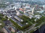 Aerial view of part of MIT's main campus.Cambridge is perhaps best known as an academic and intellectual center, owing to its colleges and universities, which include: