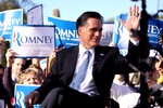 Former Governor Mitt Romney giving an interview at a supporters rally in Paradise Valley, Arizona.