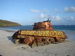 Tank on Flamenco Beach, on the island of Culebra, in Puerto Rico. The U.S. Navy used to practice shelling this beach, which is now considered one of the ten most beautiful in the world.