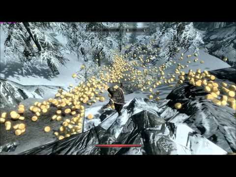 Skyrim : 2500 Cheese wheels rolling off a mountain.