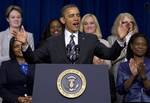 In this photo taken April 6, 2012, President Barack Obama speaks at a White House forum on women's issues in Washington, where he said women should not be reduced to a political interest group, but respected as a driving force in the economy. As debate intensifies about the role women will play in the choice of the next president Republican presidential candidate Mitt Romney is sharpening his appeal to women voters, acutely aware that he'll need to narrow Obama's commanding lead among that criti