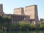 Temple of Isis first pylon, Philae, north-eastern (back) view. Pylon is the Greek term for a monumental gateway of an Egyptian temple (Egyptian bxn.t in the Manuel de Codage transliteration