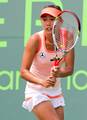 Shaui Zhang of China competes against Elena Baltacha of Great Britain during the Day 2 of qualifying rounds of the Sony Ericsson Open at Crandon Park Tennis Center on March 20, 2012 in Key Biscayne, Florida - USA.