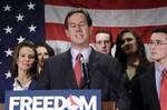 Surrounded by his family Republican presidential candidate, former Pennsylvania Sen. Rick Santorum announces he is suspending his candidacy in Gettysburg, Pa., Tuesday, April 10, 2012.