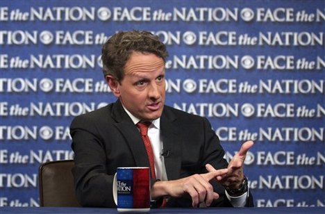 In this photo taken April 13, 2012, and provided by CBS News April 15, 2015, U.S. Treasury Secretary Timothy Geithner talks during a pretaped interview for CBS's "Face the Nation" in Washington.