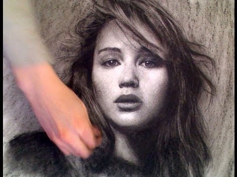 Jennifer Lawrence (Hunger games) portrait drawn upside down